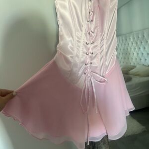 superdown Pink Satin Lace-Up Mini Dress